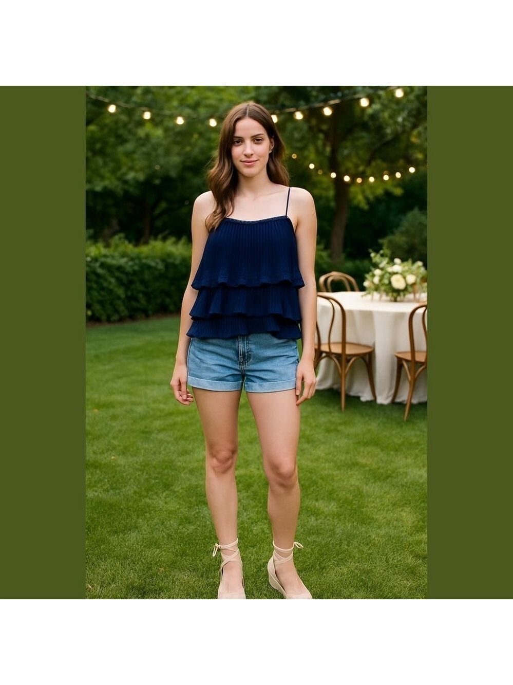 Adelyn Rae Layered Lace Pleated Tank Top